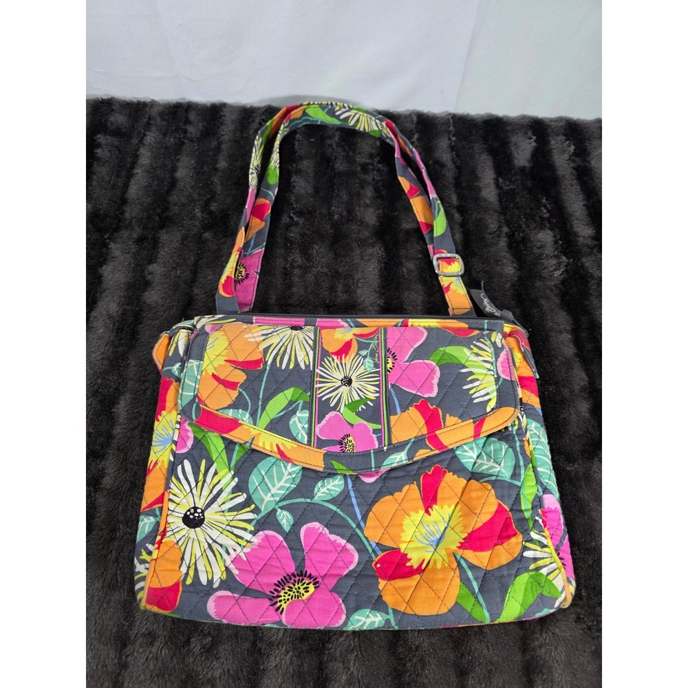 Vera Bradley Jazzy Blooms Tablet Hipster Crossbody Bag Floral Quilted Gray